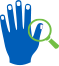 Icon of a blue left hand, a green magnifying glass is over the thumb nail.